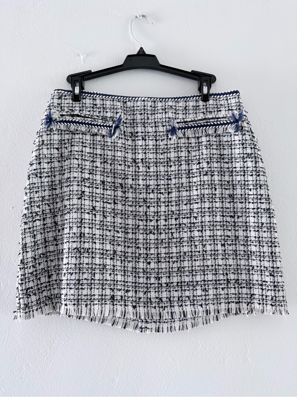 H&M White & Navy Tweed Mini Skirt